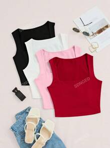 4pcs Women Plain Casual Sleeveless Tank Top Set