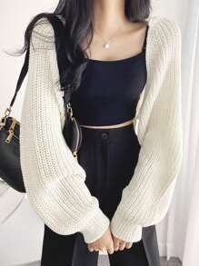 DAZY 女士纯色简约日常针织开衫、长袖上衣 - 白色 - 查看 4