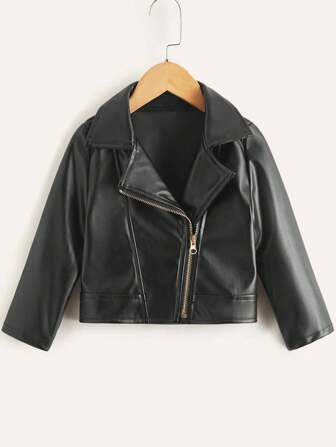 SHEIN Wildeya Mädchen Tween Kurze Jacke aus Kunstleder, Langarm