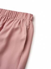 SHEIN TaskFit Plus Size Solid Color Double Pocket Scrub Top And Pants, Uniform 2-Piece Set - Dusty Pink - View 9