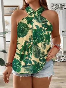 Breezaya Camiseta sin hombros con estampado floral para mujer de talla grande - Multicolor - Ver 1