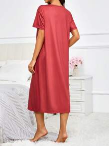 Áo ngủ ngắn tay in hình trái tim cho nữ - Màu Đỏ Sâu - Xem 2