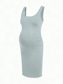 Modmama Jonge casual bodycon zwangerschapsjurk met brede bandjes en ronde hals