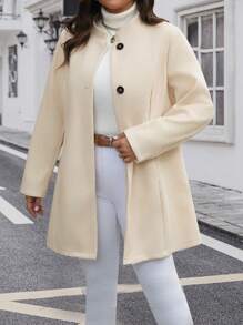 SHEIN LUNE Plus Size Women's Elegant Front Button Long Sleeve Overcoat, Suitable For Autumn & Winter