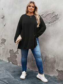 SHEIN CURVE+ Plus Size Basic Casual Daily Homewear Side Slit Cashmere Blend Undershirt