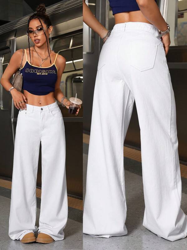 SHEIN Tall Blugi casual cu picioare largi pentru femei