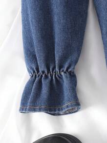 SHEIN Girls' V-Neck Long Sleeve Zipper Back Pleated Simple Dress - Blue - View 4