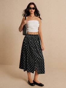 SHEIN Frenchy 小碎花几何印花开衩裙，田园风波西米亚风格，复古印花，女装，秋装，优雅，休闲女装，可爱裙子，黑色裙子，夏季女装，纽扣式，女装，纯色 - 黑色 - 查看 1