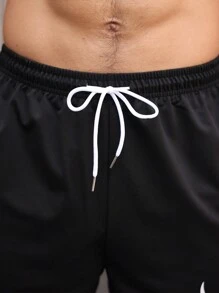 Manfinity Fitness Boyfriend Style Men's Striped Bull Print Drawstring Waist Loose Casual Shorts