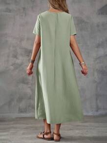 EMERY ROSE 女士纯色简约短袖圆领休闲连衣裙 - 薄荷綠 - 查看 2