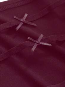 DAZY Tie-Bow Decor Square Neck Slim Fit Women's Short Sleeve T-Shirt Summer,Crop Tops Women - Burgundy - View 5