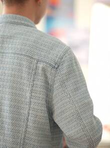 Claim Dot Men Light Blue Jacquard Denim Jacket & Jeans Set, Teacher Clothes