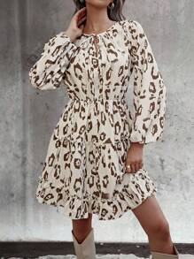 SHEIN LUNE 1 件女士随机印花豹纹短裙 - 杏色 - 查看 3