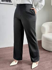 SHEIN Privé Pantalones de vestir formales de oficina de talla grande en color gris oscuro con bolsillos, para ir al trabajo - Gris Oscuro - Ver 3