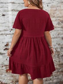 SHEIN LUNE Plus Size Crew Neck Batwing Ruched Ruched Hem Elegant Dress - Burgundy - View 2