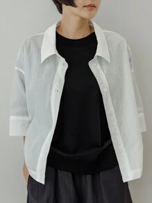 DAZY Áo sơ mi ngắn giản dị dành cho nữ - trắng - Xem 2