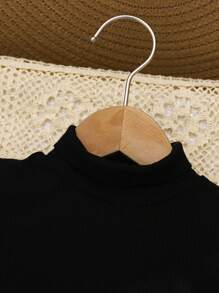 SHEIN Baby Girl Cute Contrast Mesh Flower Top And Plaid Skirt Set, Fall/Winter - Black - View 3