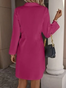 SHEIN Clasi Women Solid Color Simple Casual Collared Long Sleeve Dress - Hot Pink - View 2