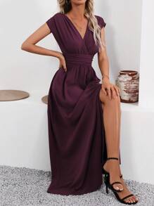 LanaWest Women's V-Neck Ruched Waist Split Elegant Fashion Dress Maxi Women Outfit