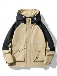 Manfinity Hypemode Chaqueta con capucha de colores contrastantes y puntadas informales para hombre en otoño