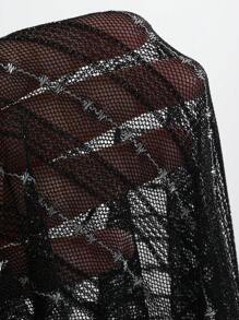 DAZY 女士透明圆领休闲衬衫，新款秋季时尚外出上衣长袖女式上衣，秋季女装 - 黑色 - 查看 4