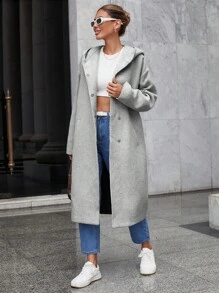EURMUSE Drop Shoulder Hooded Overcoat - Grey - View 4
