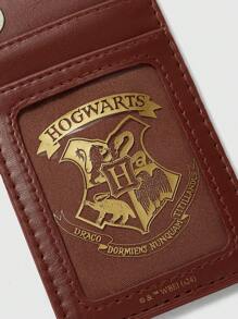 Harry Potter | ROMWE Hogwarts Pattern Portable ID Card Holder - Brown - View 4