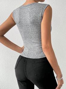 Chiquease Blusa sencilla y casual de unicolor, cuello redondo y sin mangas para mujer