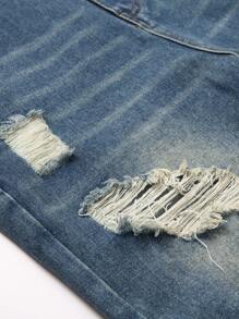 Manfinity Hypemode Men's Distressed Street Wear Plain Denim Overalls With Pockets And Wide Straps, For Friends, Going Out Going Out Hang Out Commute Work Street, Emo Style - Blue - View 5