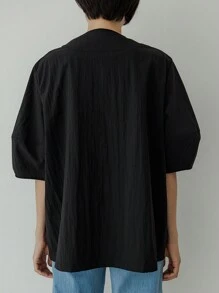 DAZY 女士纯色简约休闲无袖纽扣前开衫女式夹克，秋季女装 - 黑色 - 查看 2