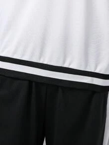 SHEIN Conjunto de 2 piezas de camisa polo de manga larga con bloques de color y pantalones para niño adolescente, estilo escolar de otoño/invierno, atuendos de vuelta al colegio