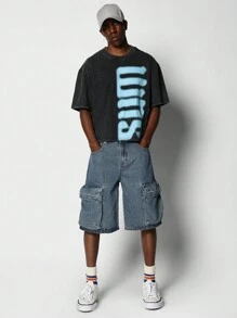 SUMWON Áo thun crop fit giặt có in hình Discharge Graphic - màu đen - Xem 4