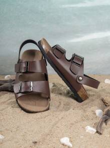 1pair Peep-Toe Comfortable & Fashionable All-Matching Non-Slip Beach Sandals For Boys - Brown - View 3