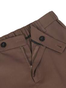 Calvornis Men Solid Color Woven Casual Suit Pants With Pockets - Coffee Brown - View 5