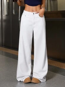 SHEIN Tall Blugi casual cu picioare largi pentru femei