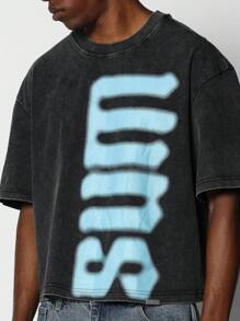 SUMWON Áo thun crop fit giặt có in hình Discharge Graphic - màu đen - Xem 3