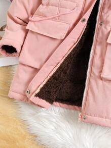 Tween Girls Furry Lined Hooded Cinched Waist Pockets  Parka Jacket, Winter - Pink - View 5