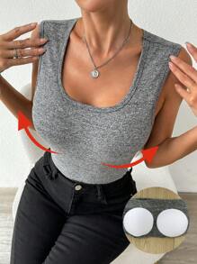 Chiquease Blusa sencilla y casual de unicolor, cuello redondo y sin mangas para mujer