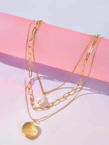 SHEIN X KAREN BARRERA SHEIN BAE 女士簡約時尚多層項鍊