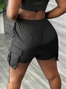 SHEIN Slayr 黑色多口袋工装短裤 - 黑色 - 查看 2