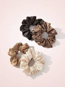 SHEIN MOD 4 件/包女士可爱日常发圈，适合度假、婚礼、学校发带马尾辫固定器发圈发绳 - 咖啡 - 查看 3