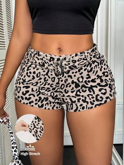 Zolique 女士夏季时尚豹纹弹力绷带低腰迷你短裤