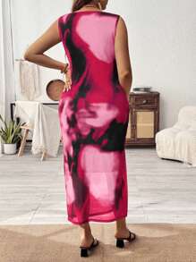 SHEIN Clasi Plus Size Women's Ombre Print Pleated Round Neck Sleeveless Dress - Multicolor - View 2