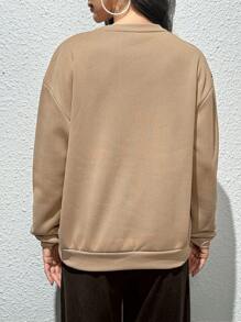 INAWLY Áo nỉ ấm áp in chữ "Faith CAN MOVE MOUNTAINS" (Niềm tin có thể dời núi) - Áo nỉ chui đầu mùa thu. - Màu Khaki - Xem 3