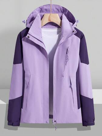 Chaqueta deportiva ligera, transpirable, cortaviento e impermeable para mujeres con mangas largas y tela de bloques de colores para primavera y otoño, adecuada para correr y escalar montañas