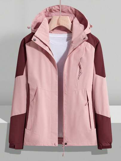 Chaqueta cortaviento para mujer de primavera y otoño con bloques de color, chaqueta deportiva para exteriores cortaviento, impermeable, ligera, transpirable para correr o hacer montañismo con mangas largas