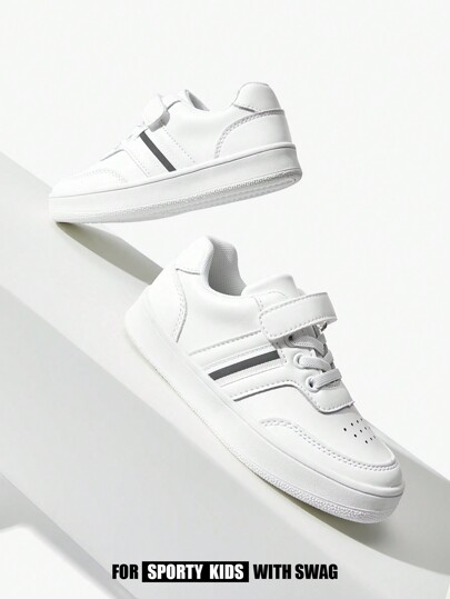 JNSQ White 4-Season Fashion Casual All-Match Color Matching Flat Sneakers For Kids & Students