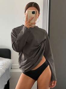 Livesso 女士休闲圆领T恤，秋季新款长袖女上衣，秋季女装 - 灰色 - 查看 9