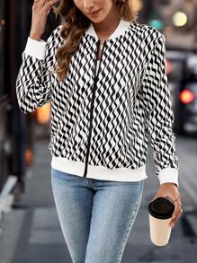 SHEIN LUNE Women Contrast Color Print Minimalist Casual Long Sleeve Jacket