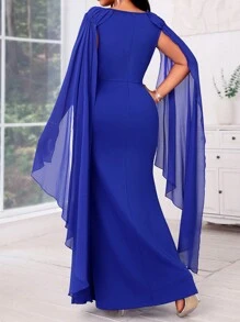 Fleurora Plus Size Fall Clothes Elegant Commuting Blue Dress, Formal Evening Gown For Wedding Fall Women Outfits Going Out Outfits Four Seasons - Royal Blue - View 2